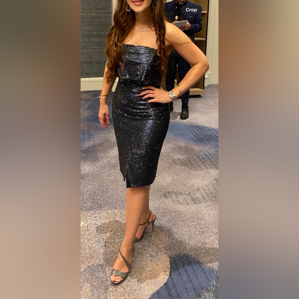 Navy Sequin Midi Dress